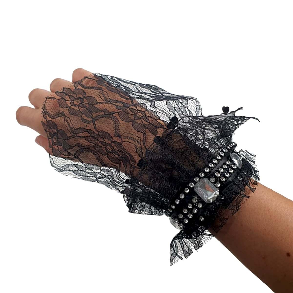 Bracciale Pizzo Merletto Nero con Strass |Carnival Toys