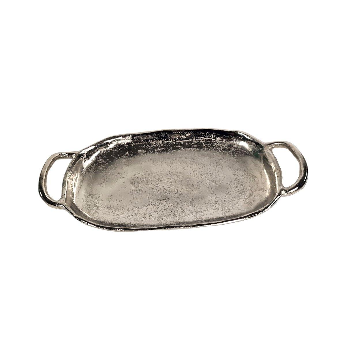 Vassoio Metallo Argento Ovale con Maniglie Set pz.2 | Innova