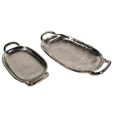 Vassoio Metallo Argento Ovale con Maniglie Set pz.2 | Innova
