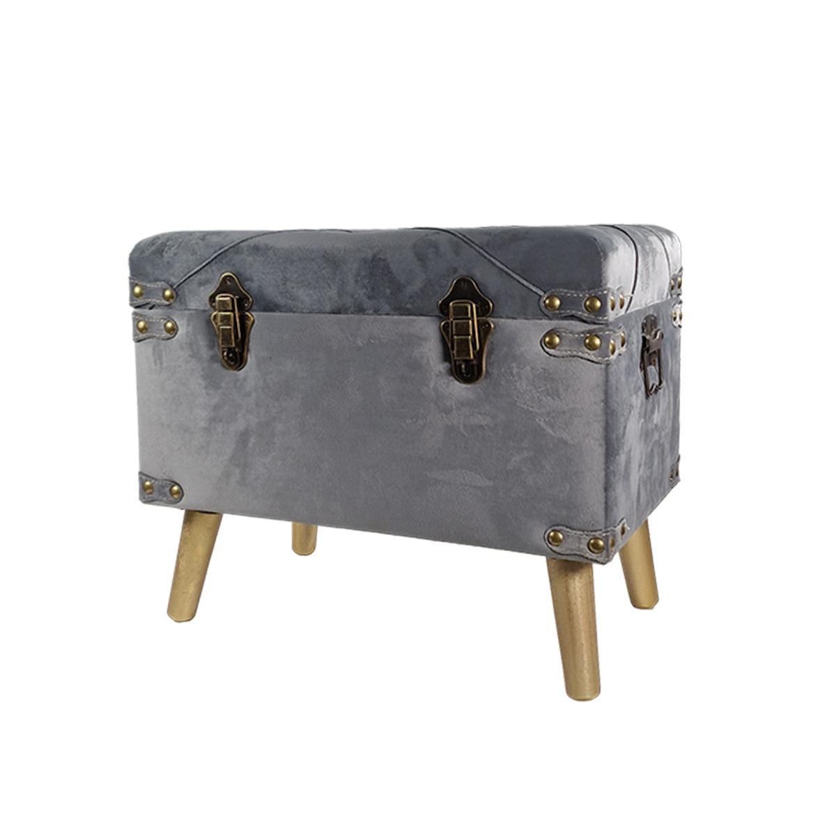 Baule Legno Velluto Grigio con Gambe cm.48x30xh40 | Silani