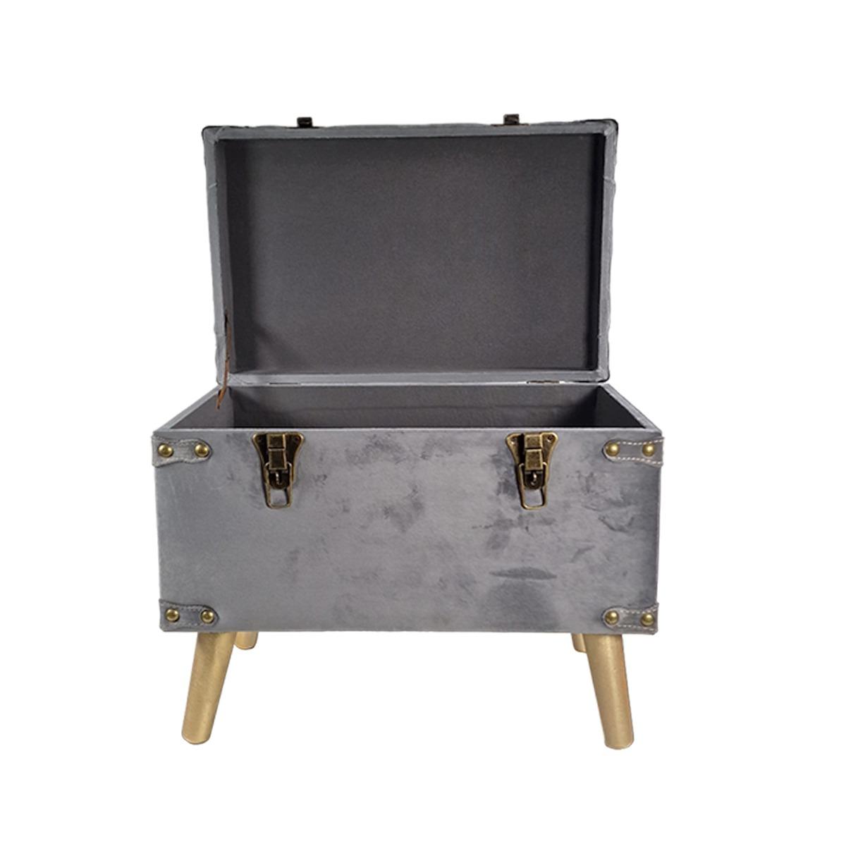 Baule Legno Velluto Grigio con Gambe cm.48x30xh40 | Silani