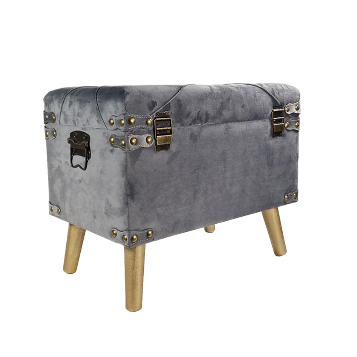 Baule Legno Velluto Grigio con Gambe cm.48x30xh40 | Silani