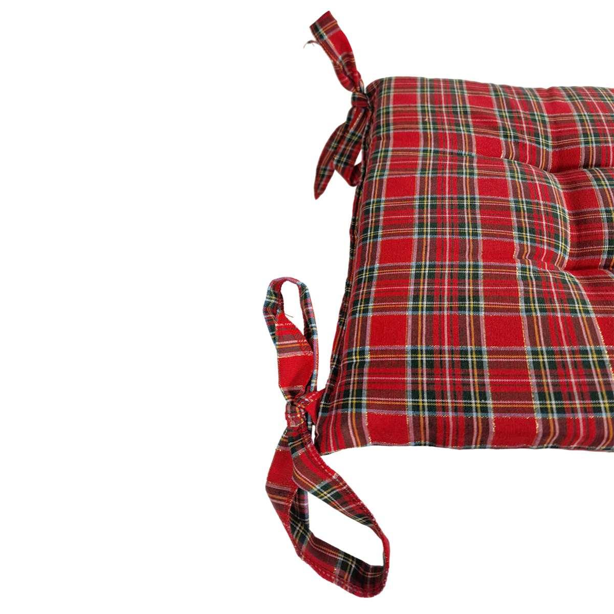 Cuscino Sedia in Tessuto Natale Scozzese Lurex cm.40x40 |Alore Casa