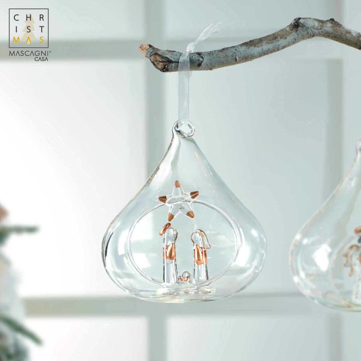 Pallina Natale cm.11 Goccia Trasparente con NativitÃ  |Mascagni