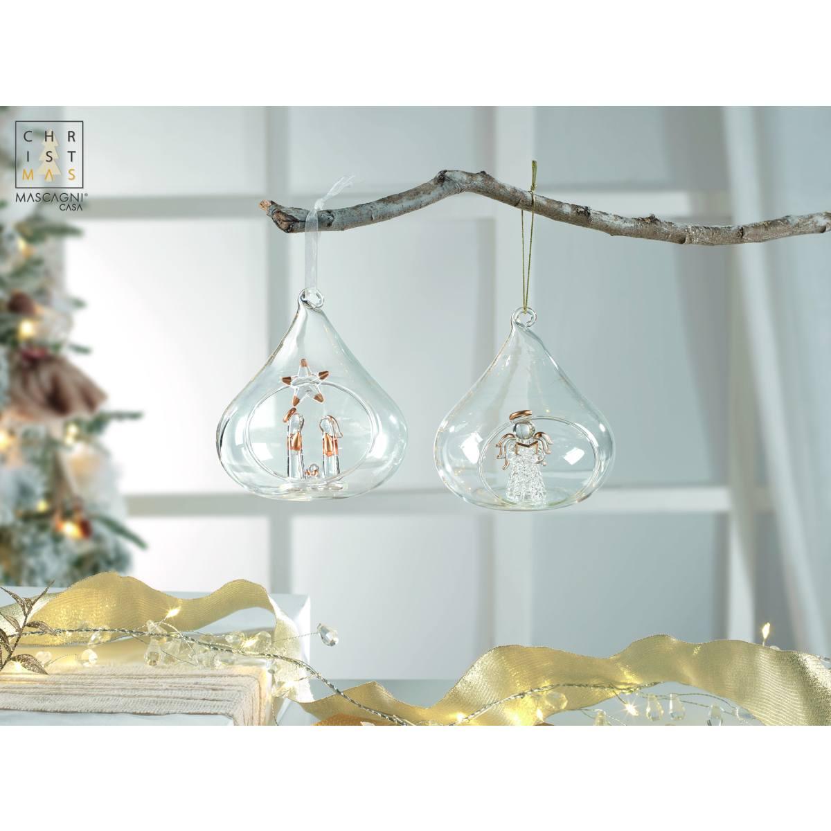 Pallina Natale cm.11 Goccia Trasparente con NativitÃ  |Mascagni
