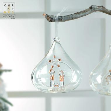 Pallina Natale cm.11 Goccia Trasparente con NativitÃ  |Mascagni