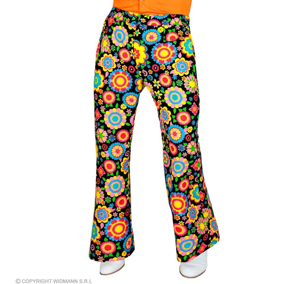 Pantaloni Anni '70/'80 Fantasia Nero con Fiori |Widmann