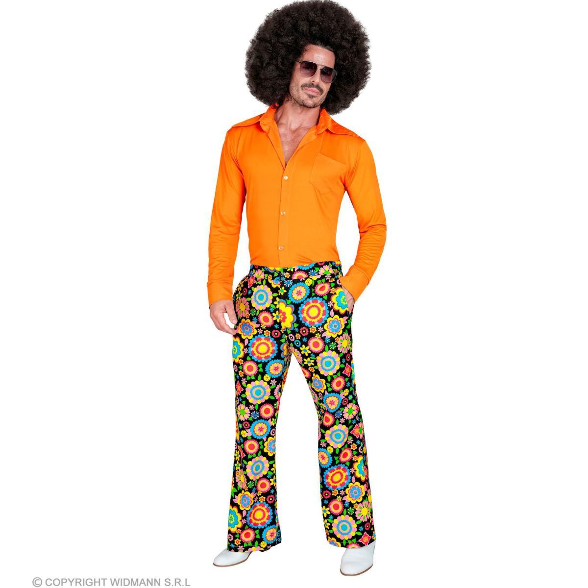 Pantaloni Anni '70/'80 Fantasia Nero con Fiori |Widmann