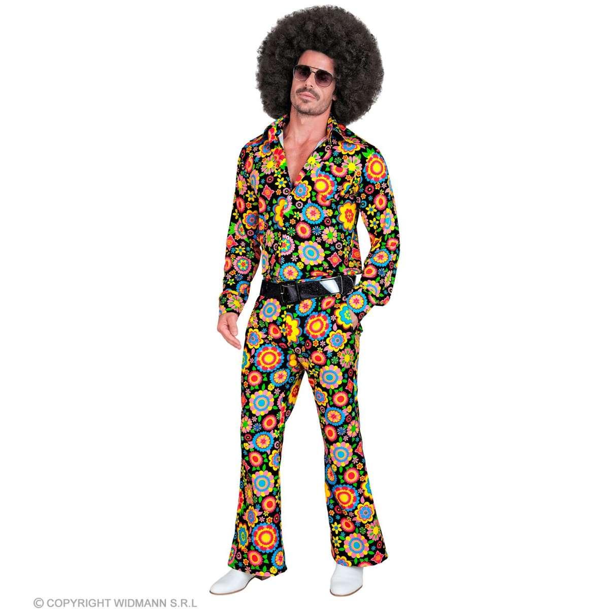 Pantaloni Anni '70/'80 Fantasia Nero con Fiori |Widmann