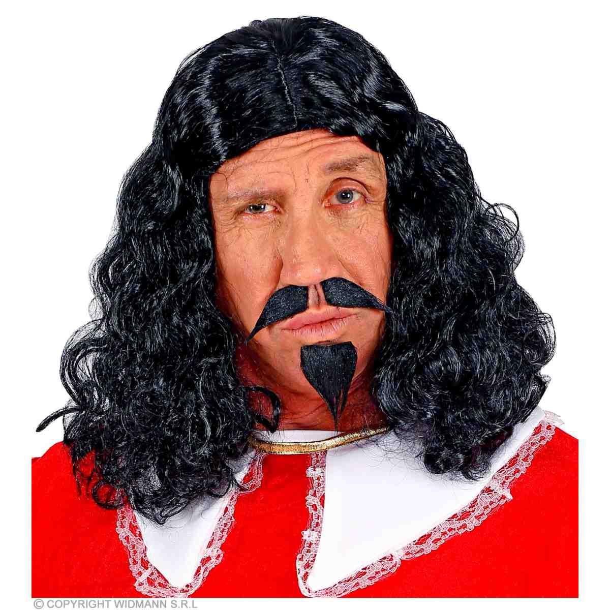 Parrucca Moschettiere Nera con Pizzetto e Baffi |Widmann