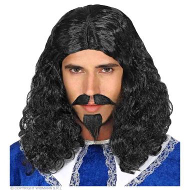 Parrucca Moschettiere Nera con Pizzetto e Baffi |Widmann