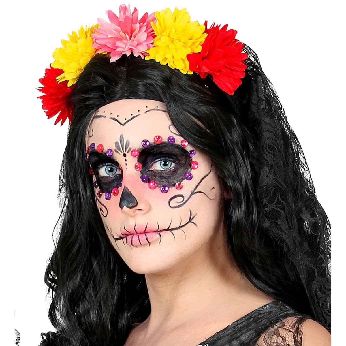 Trucco Decorazioni Adesive Viso Gemme Viola Rosa pz.40 |Widmann