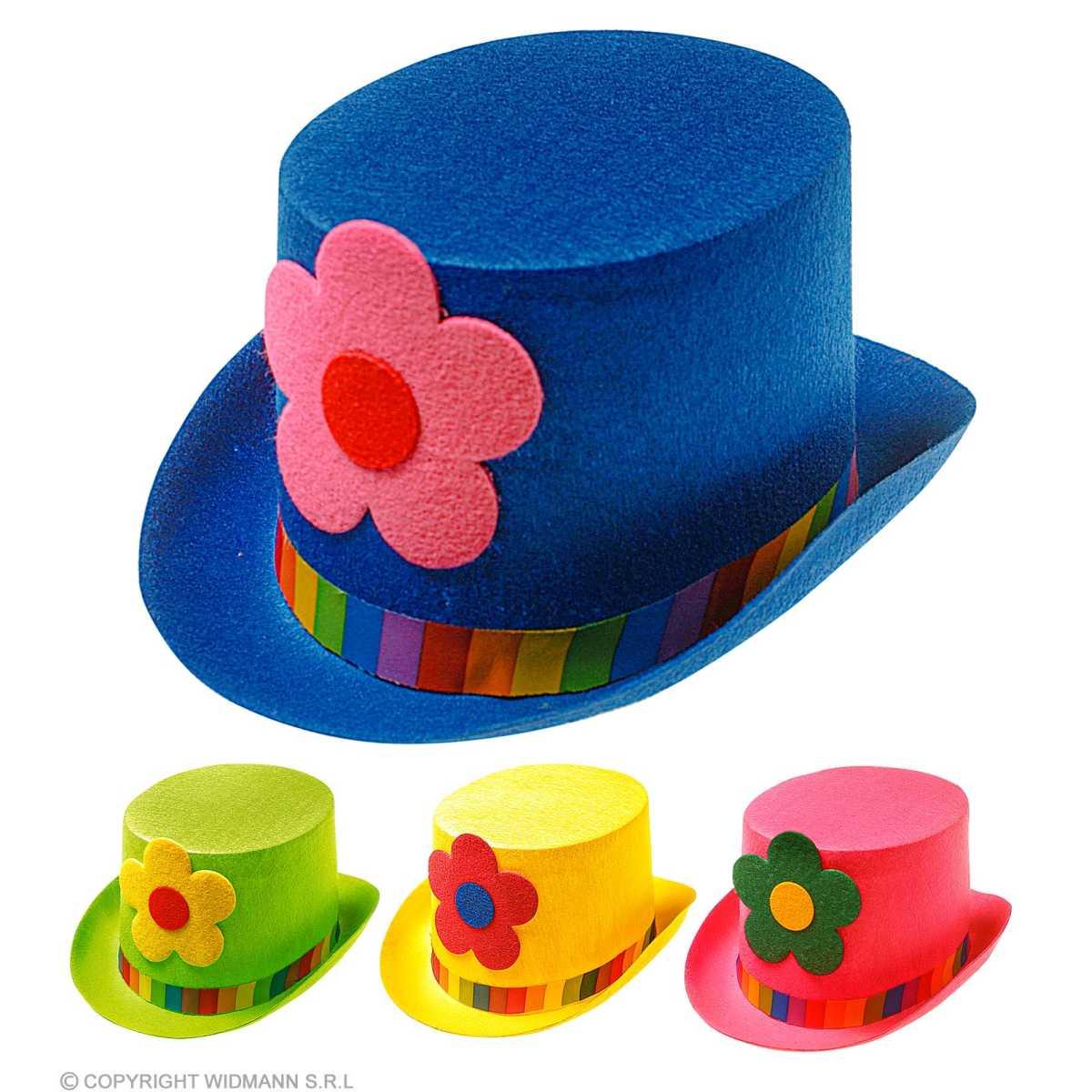 Cappello Cilindro Feltro con Fiori 4 Colori |Widmann