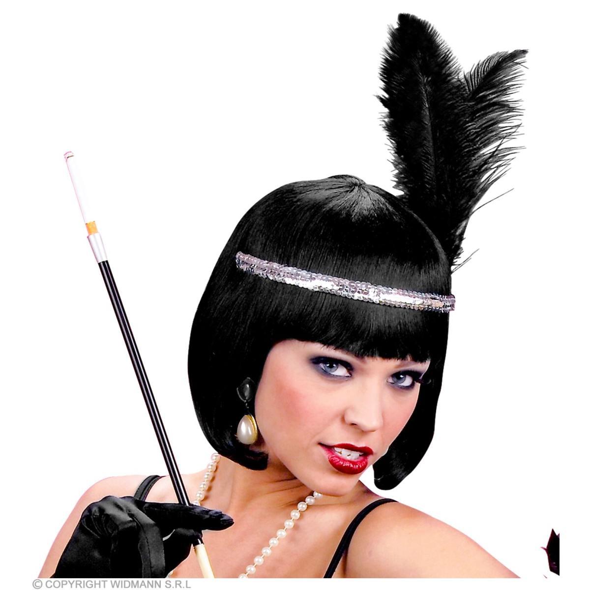 Fascia Capelli Charleston Paillettes Argento con Piume |Widmann