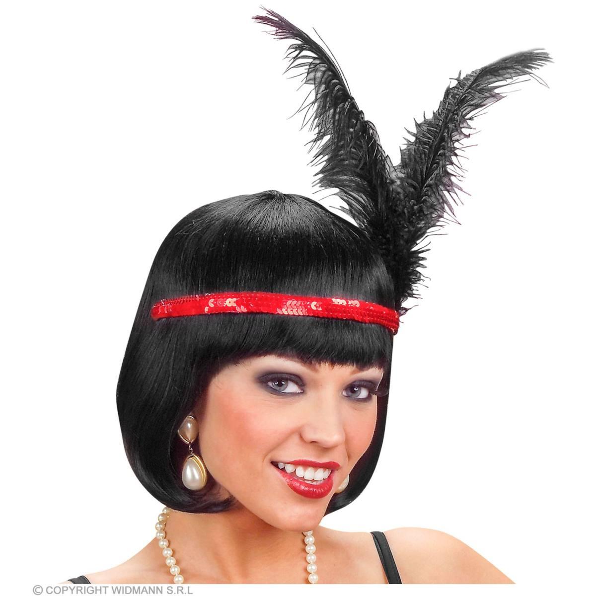 Fascia Capelli Charleston Paillettes Rossa con Piume |Widmann