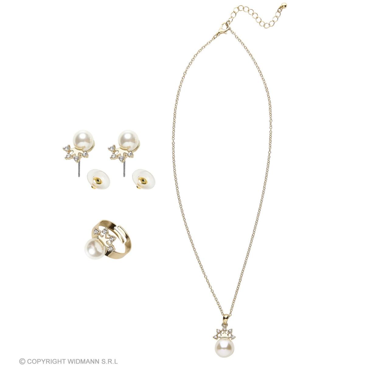 Collana Perle Bianche e Strass con Anello Ed Orecchini |Widmann