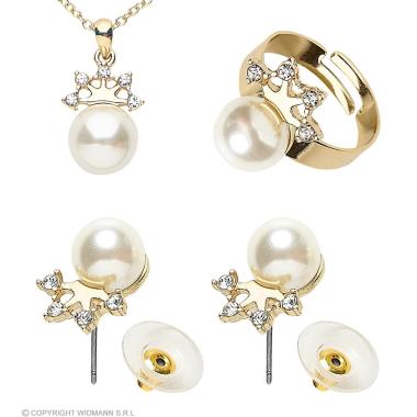 Collana Perle Bianche e Strass con Anello Ed Orecchini |Widmann