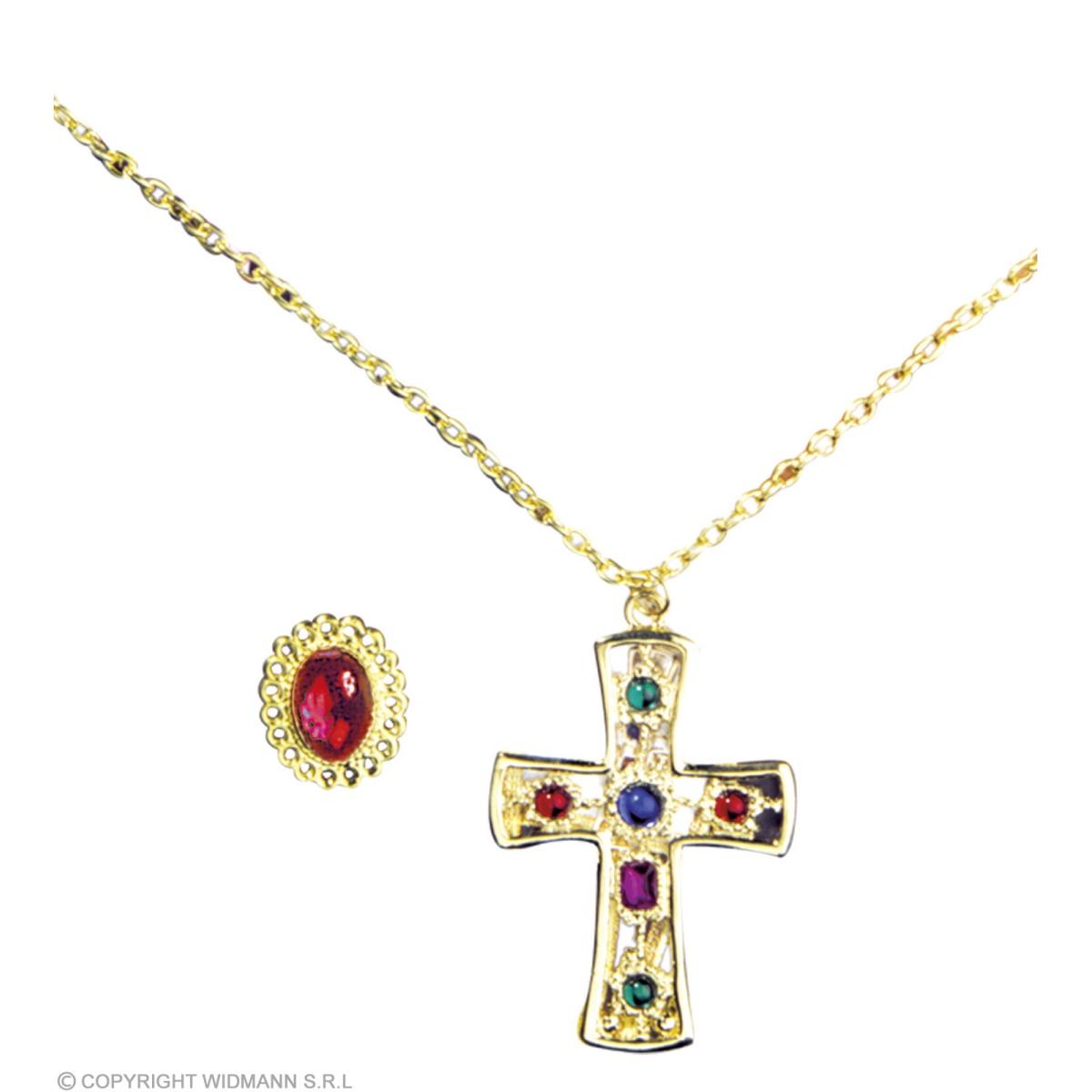 Collana Croce Oro con Anello e Pietre |Widmann