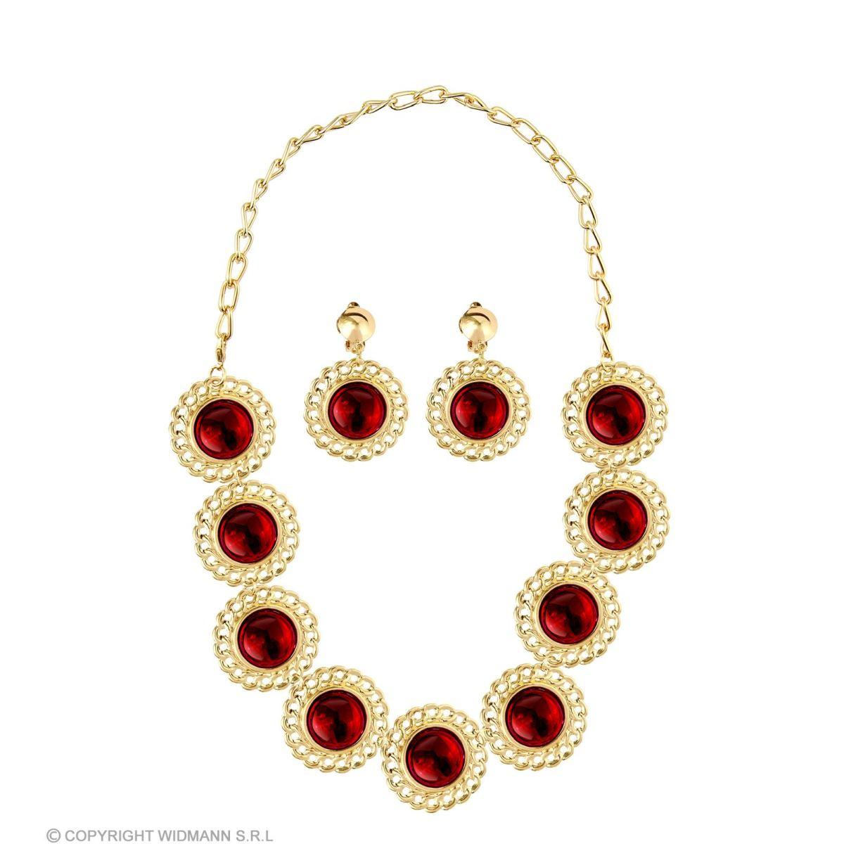Collana Metallo Oro con Pietra Rossa e Orecchini |Widmann