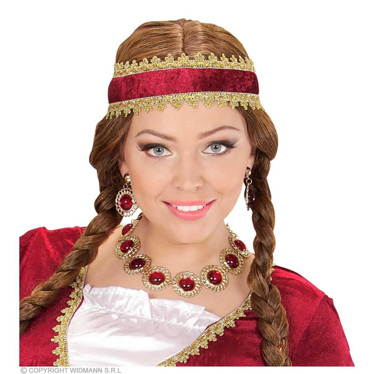 Collana Metallo Oro con Pietra Rossa e Orecchini |Widmann