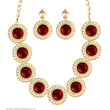 Collana Metallo Oro con Pietra Rossa e Orecchini |Widmann
