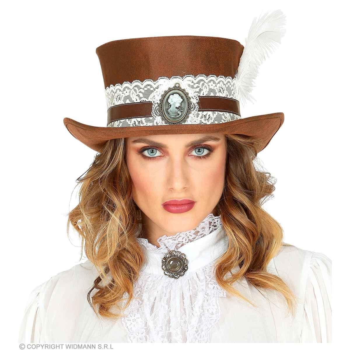 Cappello Steampunk Marrone con Merletto e Cameo |Widmann