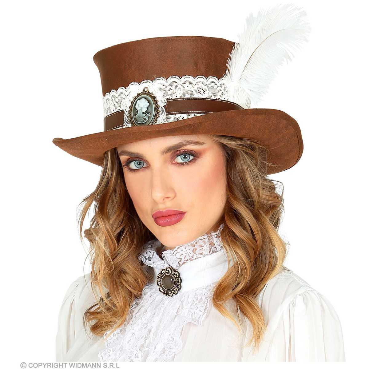 Cappello Steampunk Marrone con Merletto e Cameo |Widmann