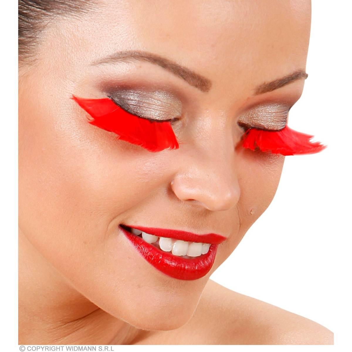 Trucco Ciglia Extra Lunghe Piume Rosse |Widmann