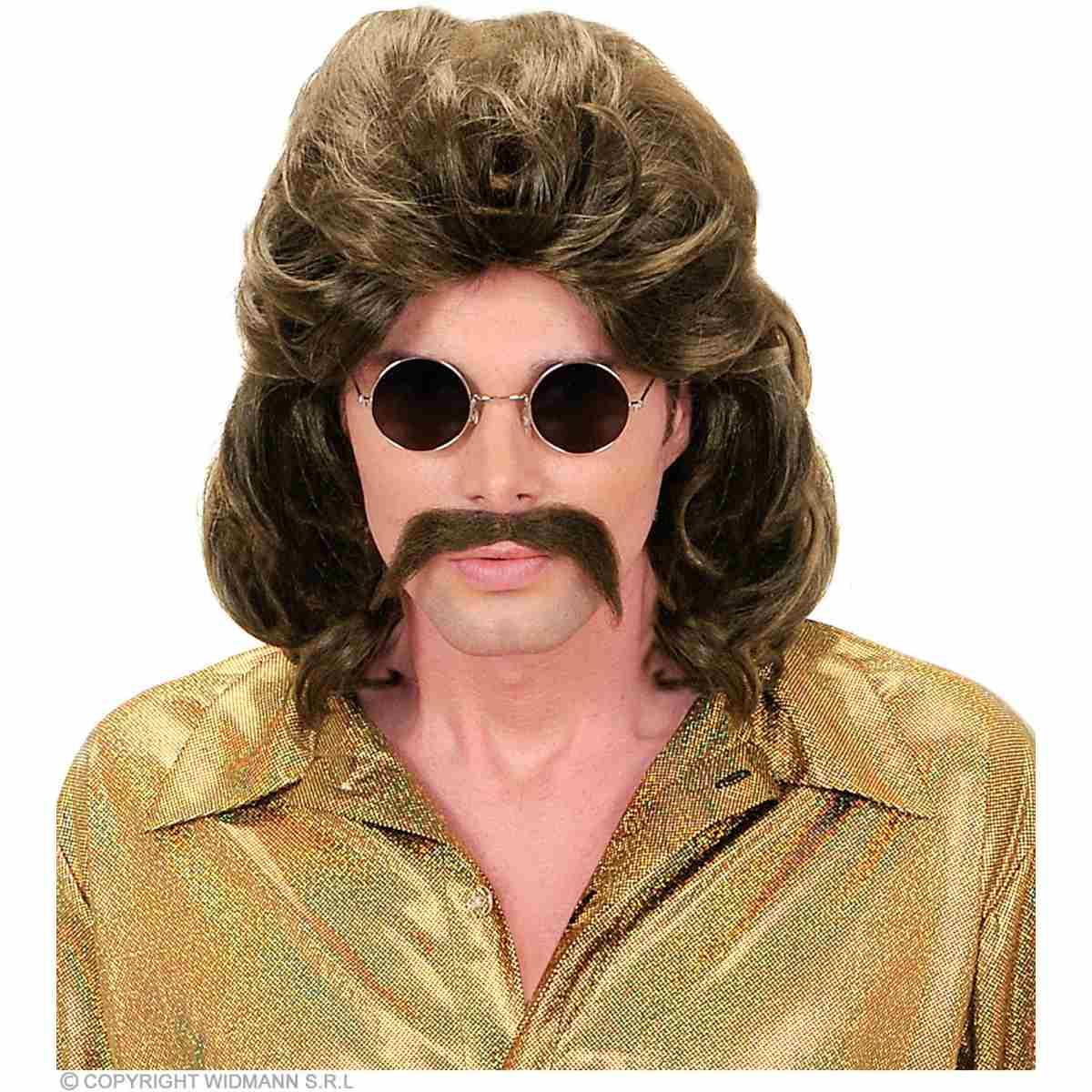 Parrucca Anni '70' Castana e Mossa con Baffi |Widmann