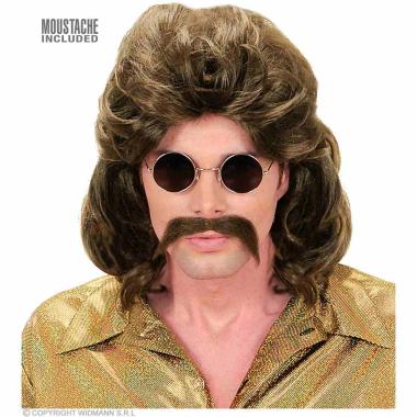 Parrucca Anni '70' Castana e Mossa con Baffi |Widmann