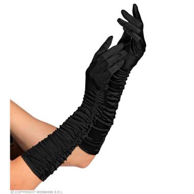 Guanti Raso Lunghi Neri Plistati |Widmann