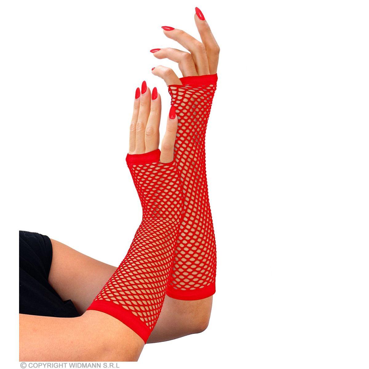 Guanti Lunghi Rete Rossi Senza Dita cm.33 |Widmann