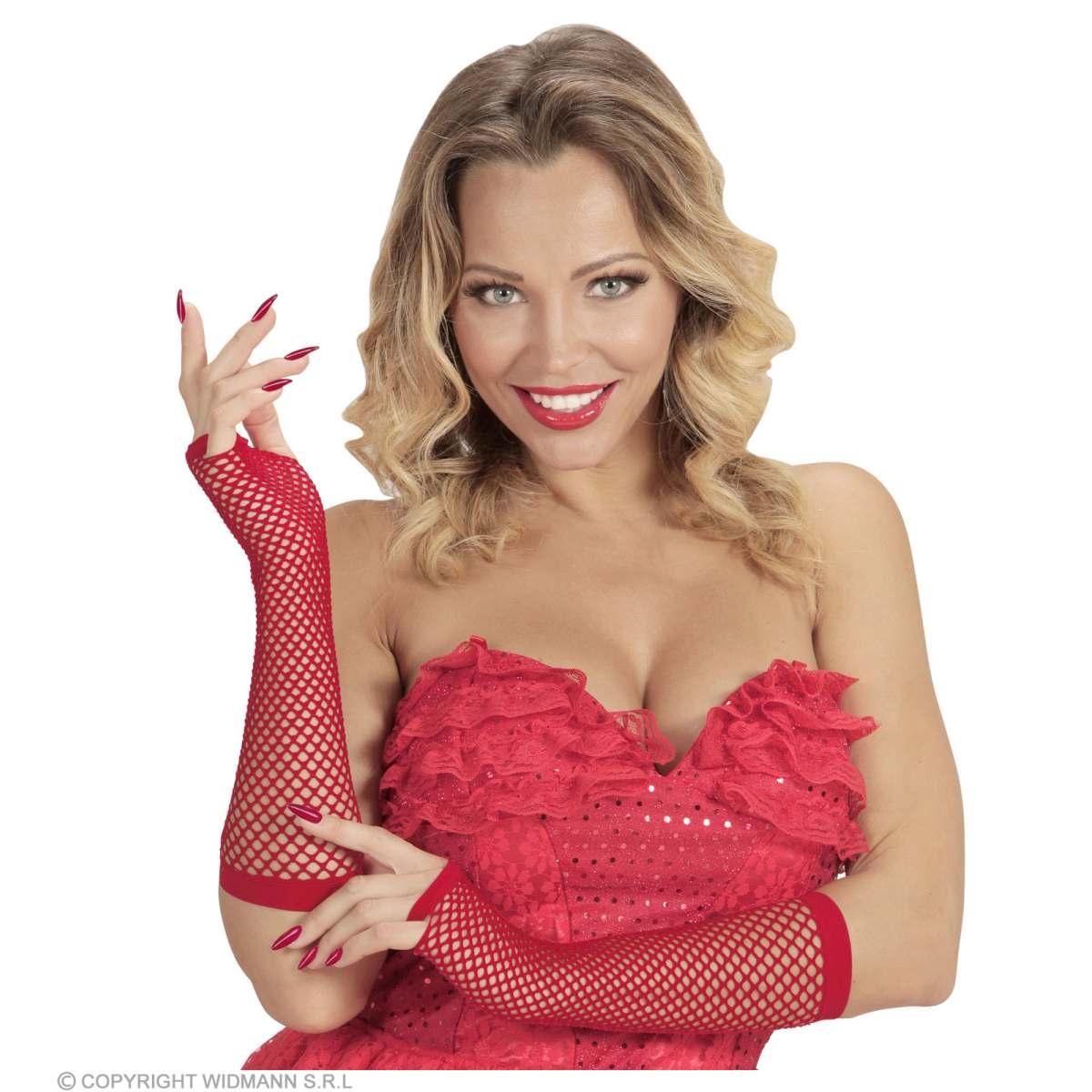 Guanti Lunghi Rete Rossi Senza Dita cm.33 |Widmann