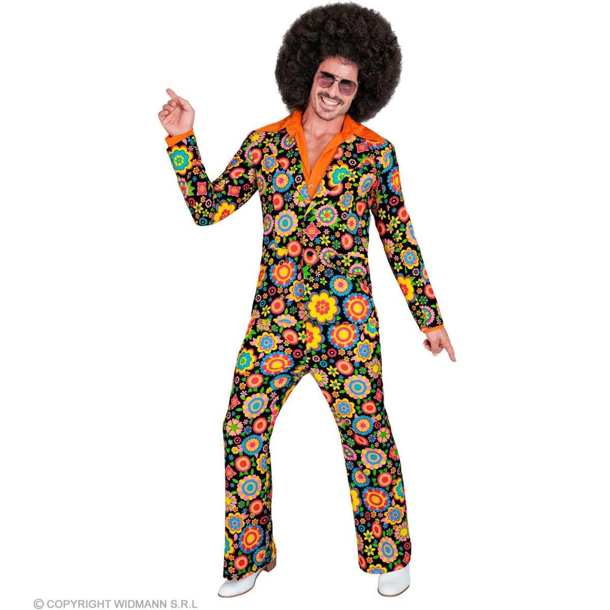 Costume Completo Anni '70 Nero con Fiori |Widmann