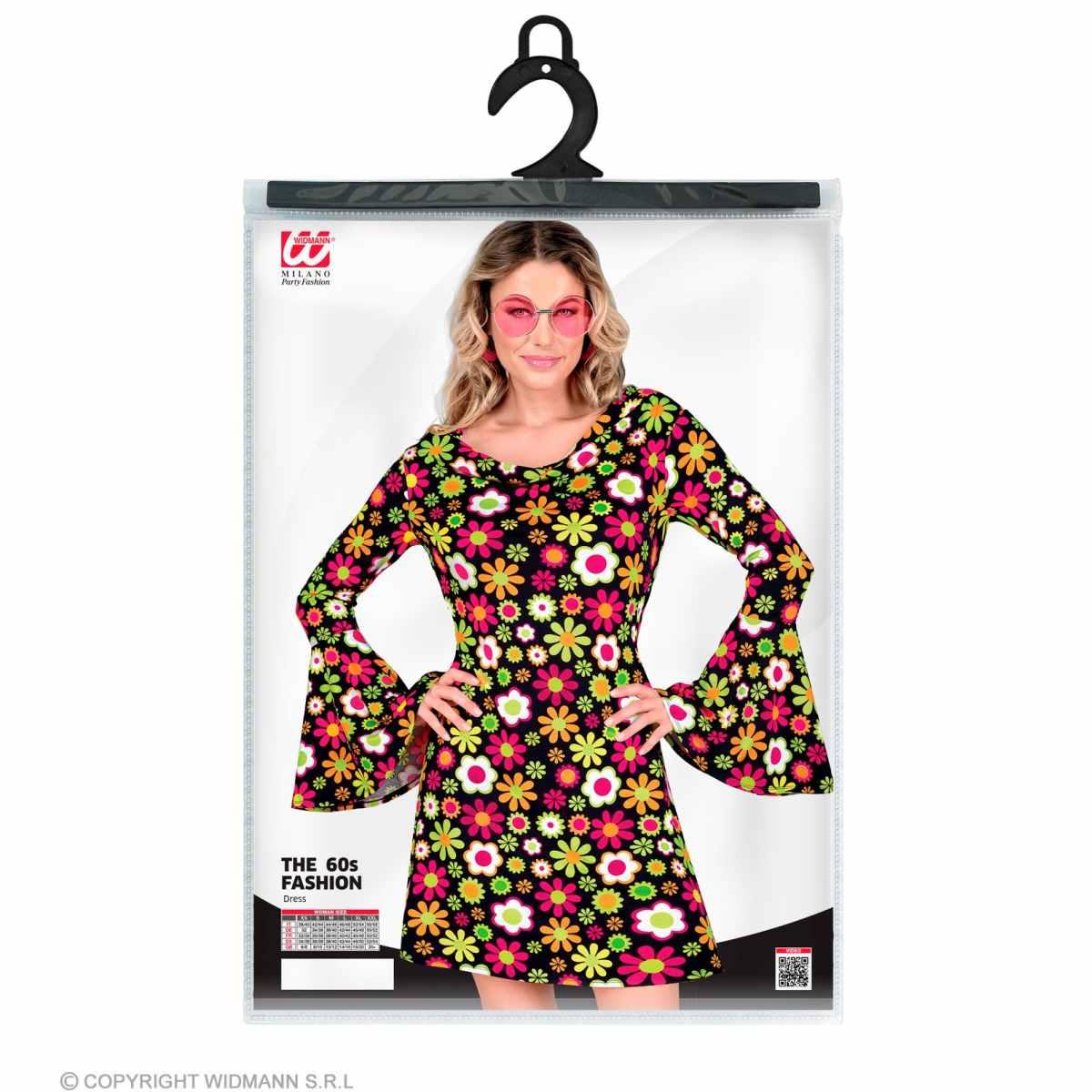 Costume Abito Anni '70/'80 Nero con Fiori |Widmann