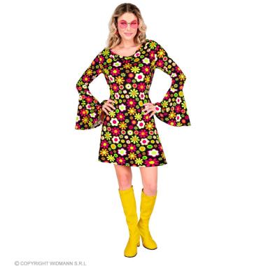 Costume Abito Anni '70/'80 Nero con Fiori |Widmann