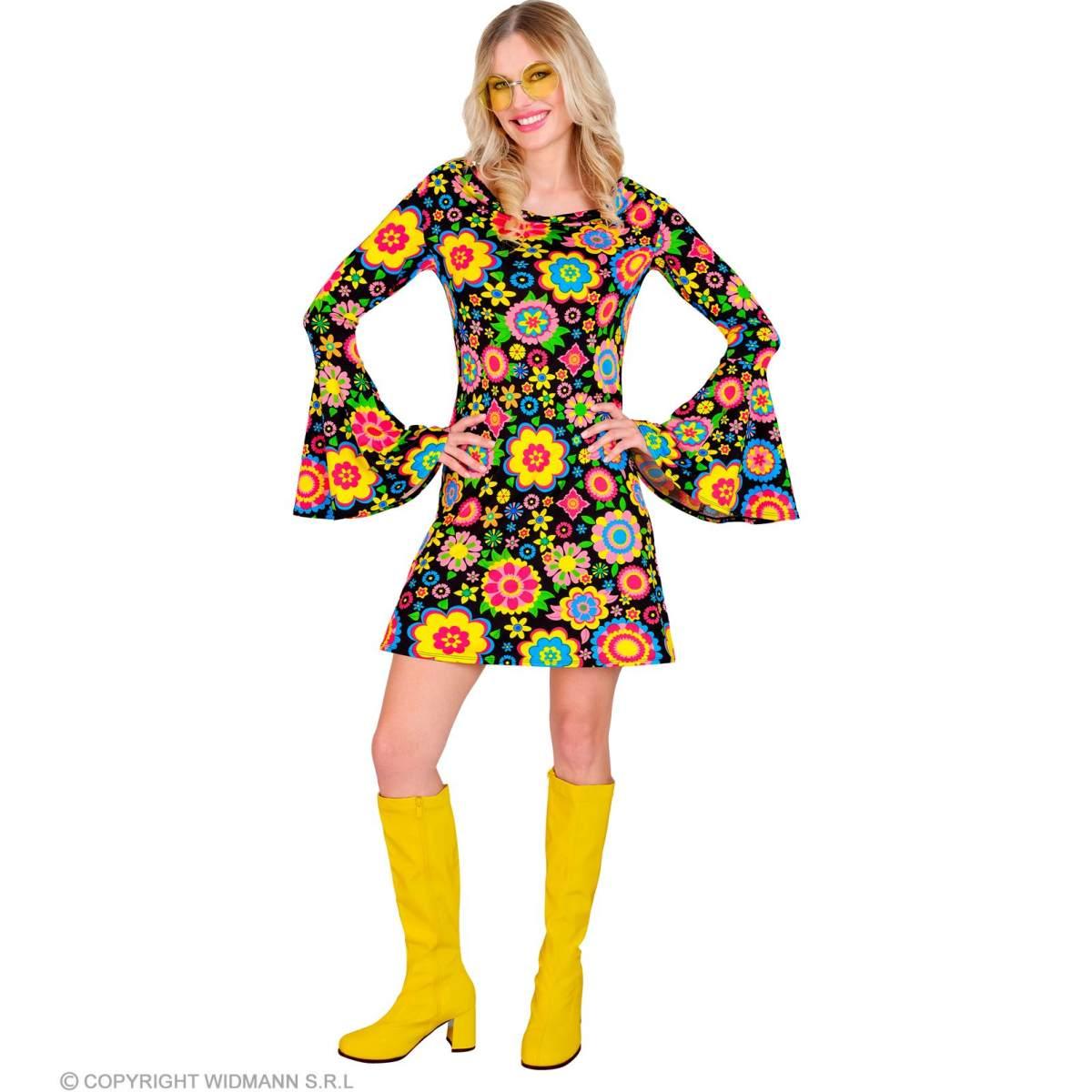 Costume Abito Anni '70/'80 Nero con Fiori |Widmann