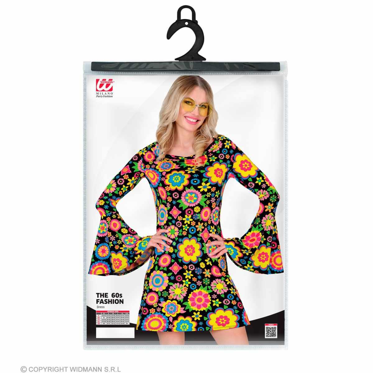 Costume Abito Anni '70/'80 Nero con Fiori |Widmann