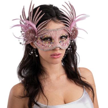 Maschera Viso Tessuto Velluto Rosa e Glitter |Carnival Toys