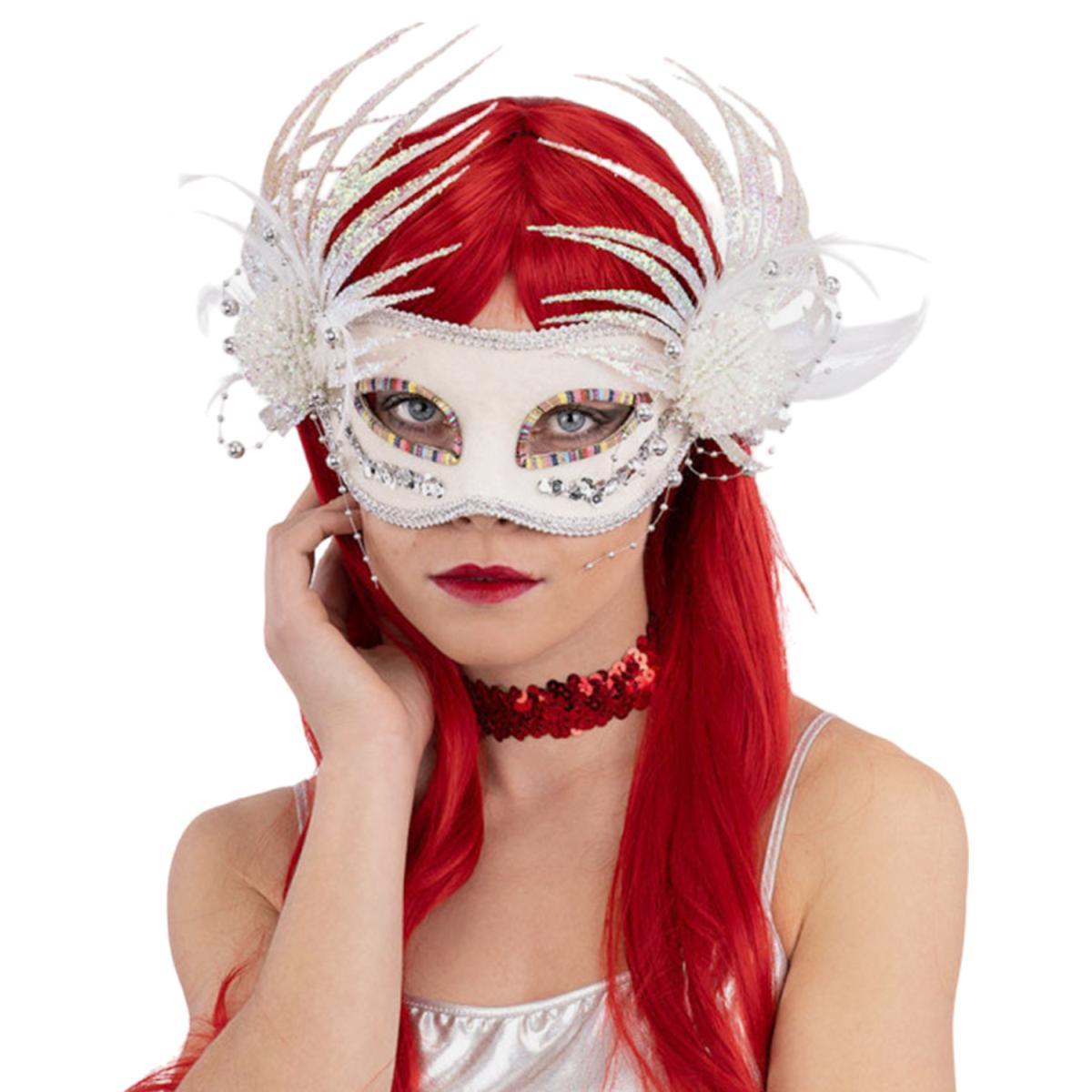 Maschera Viso Tessuto Velluto Bianco e Glitter |Carnival Toys