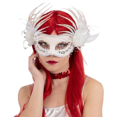 Maschera Viso Tessuto Velluto Bianco e Glitter |Carnival Toys