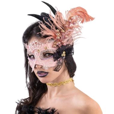 Maschera Viso Tessuto Pizzo Rosa e Gliiter |Carnival Toys