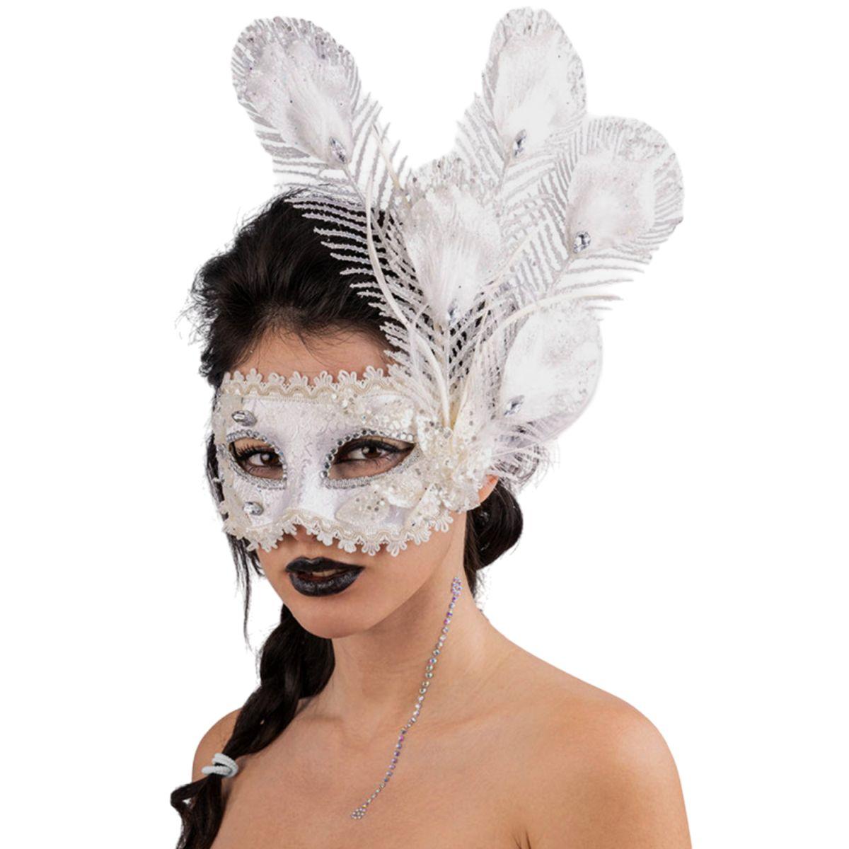 Maschera Viso Tessuto Damascato Bianco Floreale |Carnival Toys
