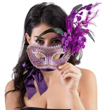 Maschera Viso Tessuto Damascato Viola e Glitter |Carnival Toys