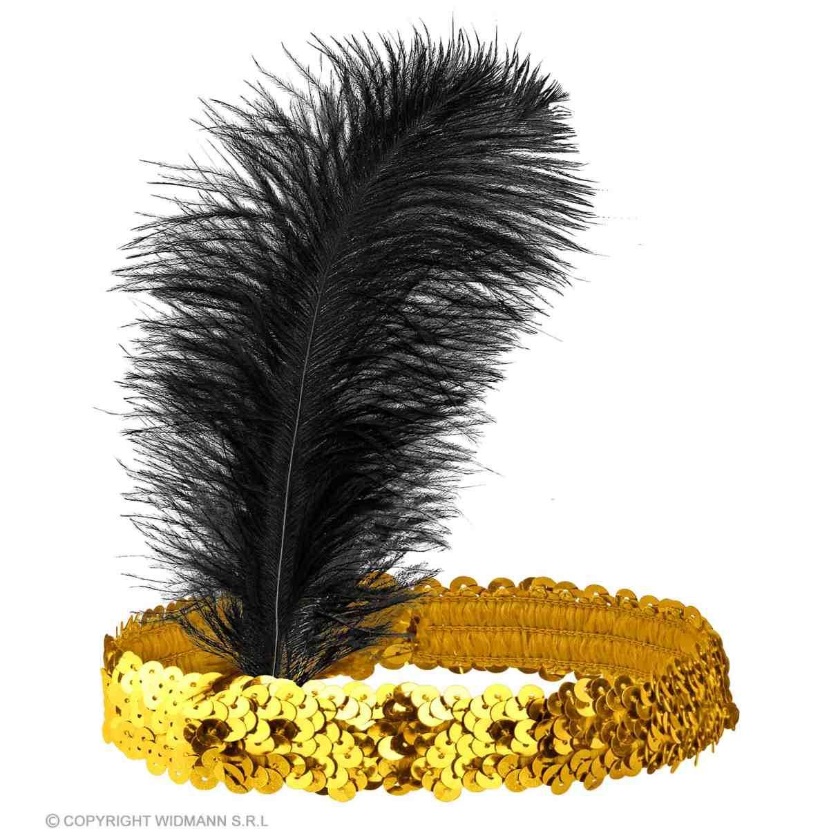 Fascia Capelli Charleston Oro con Paillettes e Piuma |Widmann