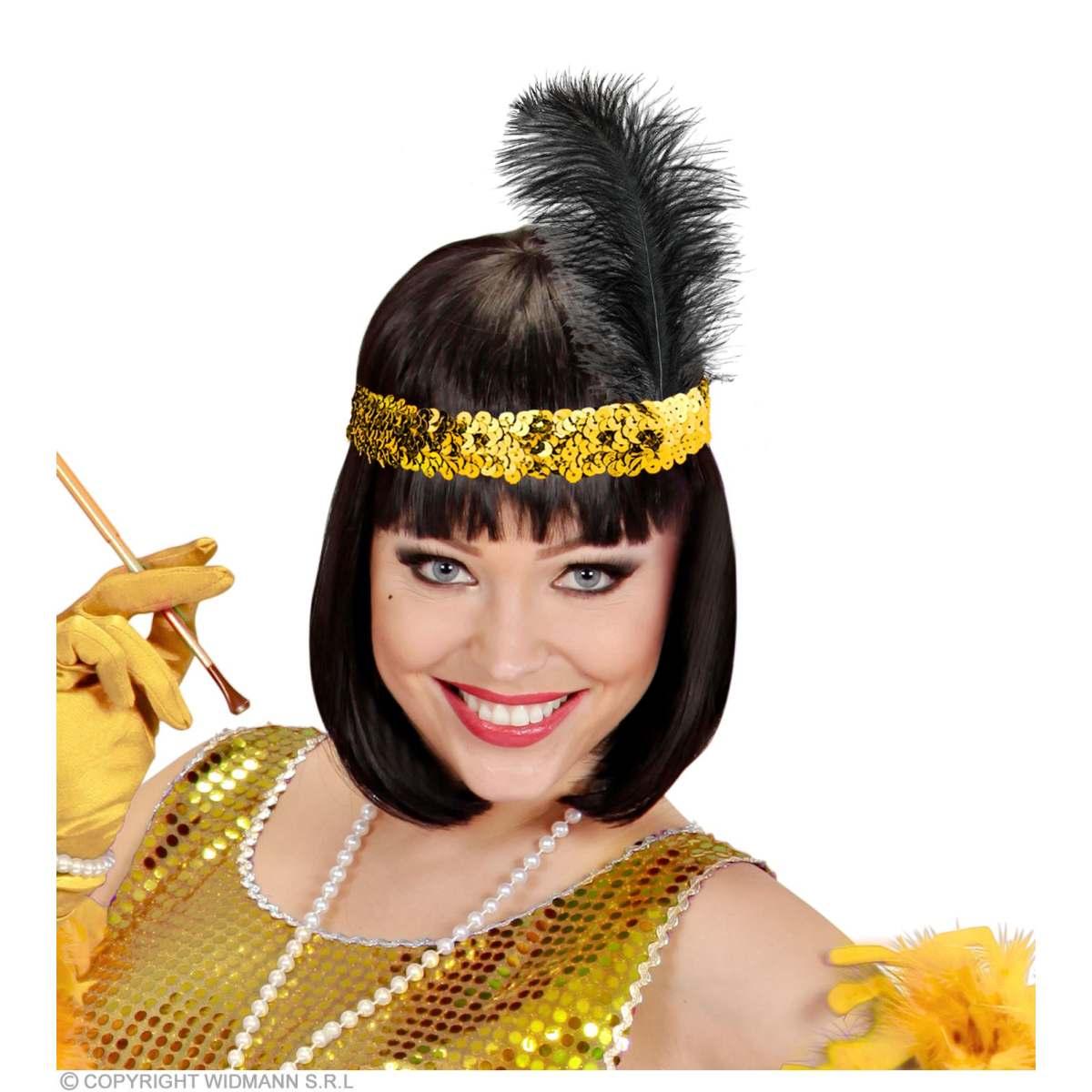 Fascia Capelli Charleston Oro con Paillettes e Piuma |Widmann