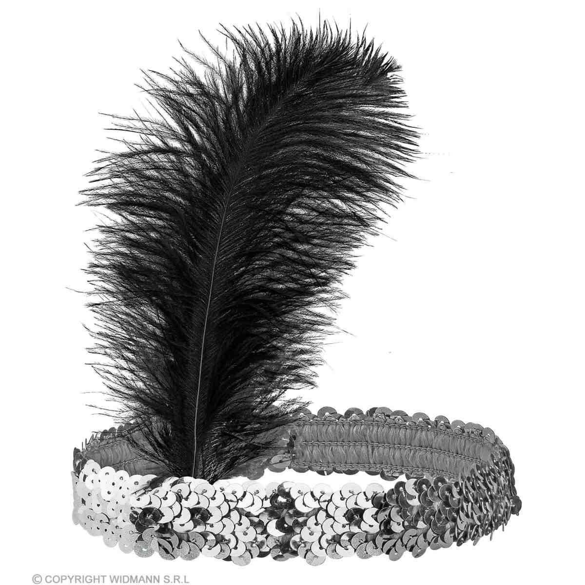 Fascia Capelli Charleston Argento con Paillettes e Piuma |Widmann