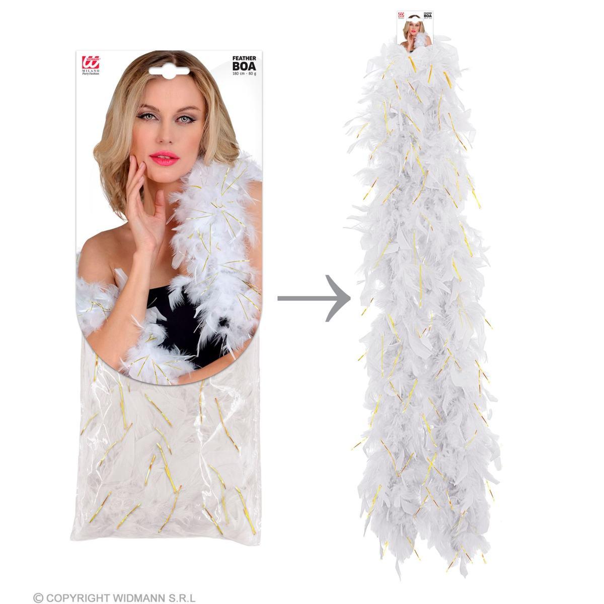 Boa di Piume Extra Lusso cm.180 gr.80 Bianco con Lamé Oro |Widmann