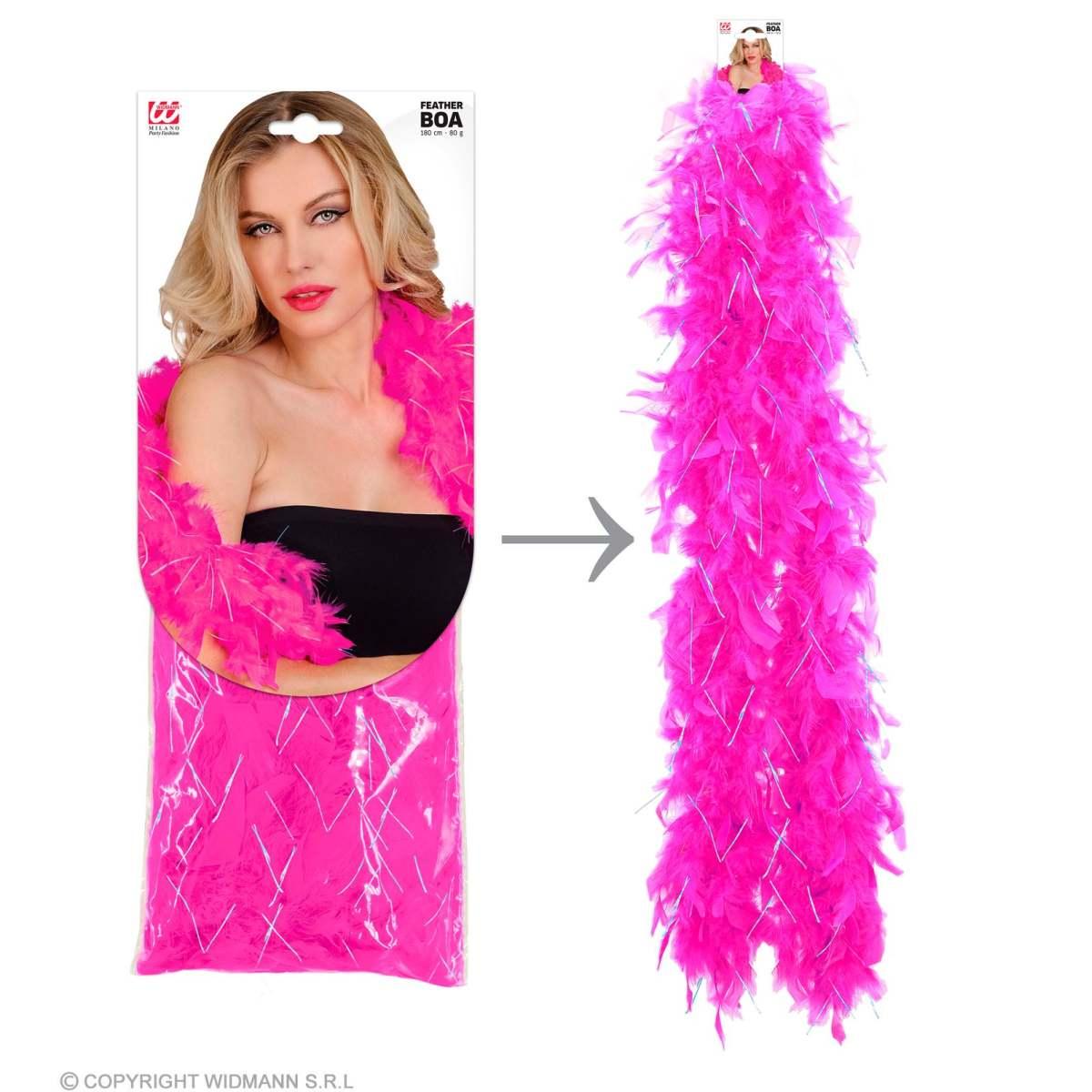 Boa di Piume Extra Lusso cm.180 gr.80 Fucsia con Lamé Argento |Widmann