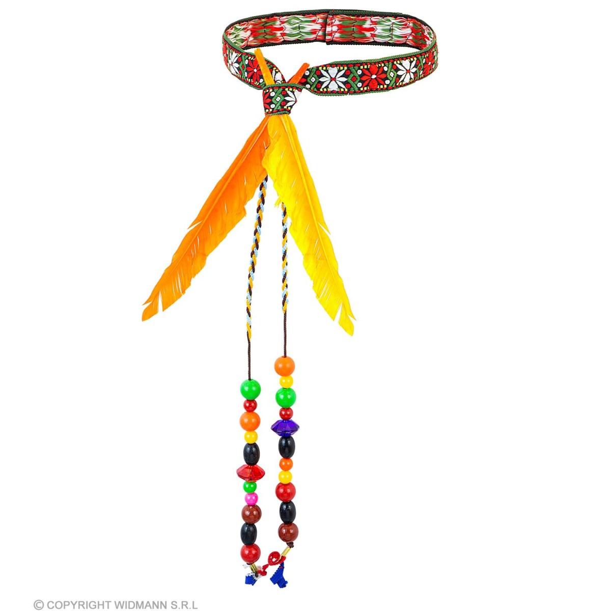 Fascia Capelli Hippie Anni '70/'80 con Perline e Piume |Widmann